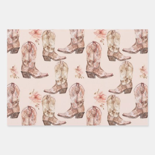 ピンクブラウン女性のカーボーイ南西ハットブーツ誕生日 ラッピングペーパーシート (正面2)