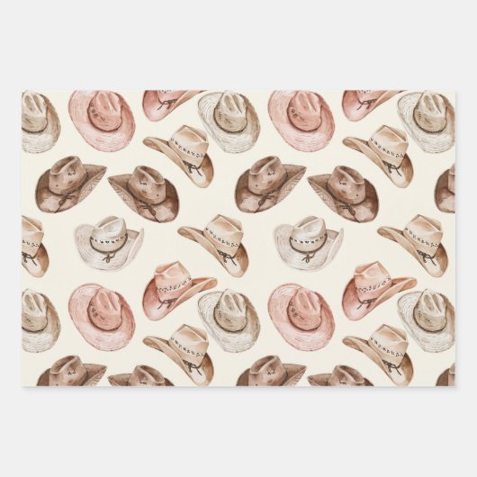 ピンクブラウン女性のカーボーイ南西ハットブーツ誕生日 ラッピングペーパーシート (正面)
