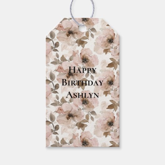 ピンクブラウン女性のカーボーイ南西フローラ誕生日 ギフトタグ (正面)