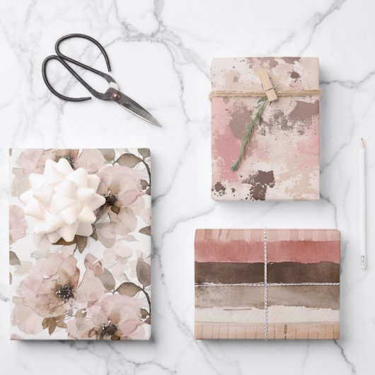 ピンクブラウン女性のカーボーイ南西フローラ誕生日 ラッピングペーパーシート (正面)