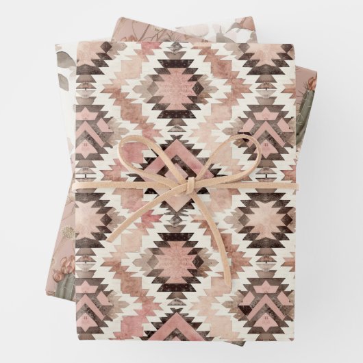 ピンクブラウン女性のカーボーイ南西フローラ誕生日 ラッピングペーパーシート (インサイチュ)