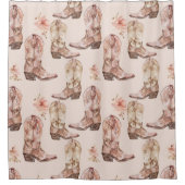 ピンクブラウン女性のカーボーイ南西ブーツフローラ シャワーカーテン (正面)