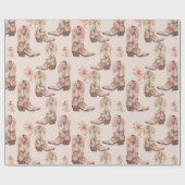 ピンクブラウン女性のカーボーイ南西ブーツフローラ ラッピングペーパー (フラット)