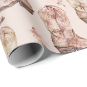 ピンクブラウン女性のカーボーイ南西ブーツフローラ ラッピングペーパー (ロールコーナー)