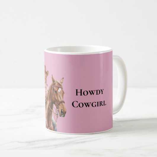 ピンクブラウン女性のカーボーイ南西ホースブロンド コーヒーマグカップ (正面右)