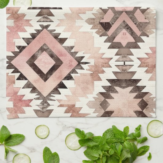 ピンクブラウン女性のカーボーイ南西部の部族 キッチンタオル (折り畳み)