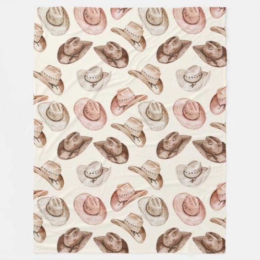 ピンクブラウン女性のカーボーイ南西部ハット フリースブランケット (正面)