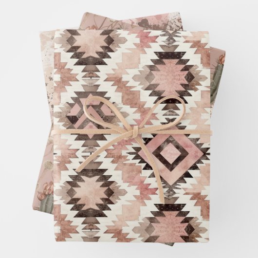 ピンクブラウン女性のカーボーイ南西部部族誕生日 ラッピングペーパーシート (インサイチュ)