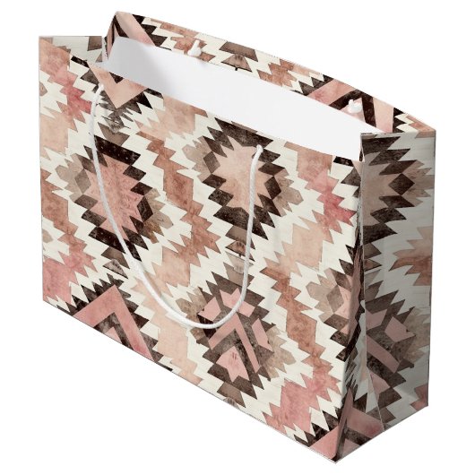 ピンクブラウン女性のカーボーイ南西部部族誕生日 ラージペーパーバッグ (裏面アングル)