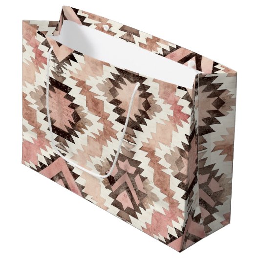 ピンクブラウン女性のカーボーイ南西部部族誕生日 ラージペーパーバッグ (正面アングル)
