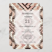 ピンクブラウン女性のカーボーイ南西部部族誕生日 招待状 (正面/裏面)