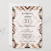 ピンクブラウン女性のカーボーイ南西部部族誕生日 招待状 (正面)