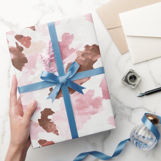 ピンクブラウン女性のカーボーイ牛プリント動物ブライダルシャワー ラッピングペーパー (ギフト)