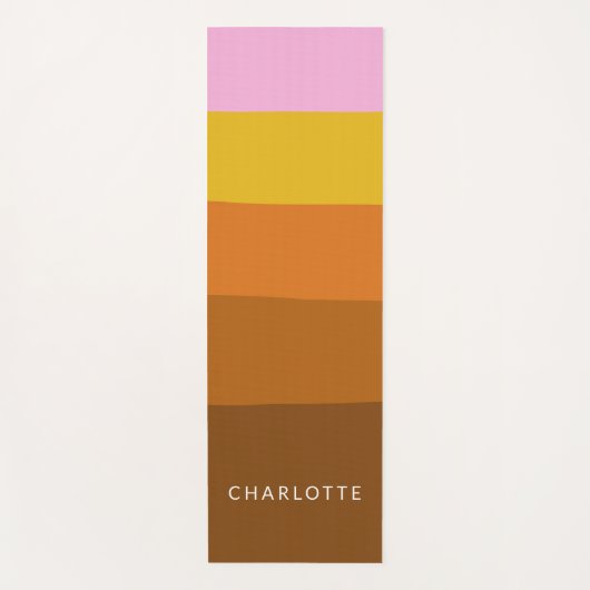 ピンクブラウン幅抽象芸術ストライプパーソナライズされた ヨガマット (正面)