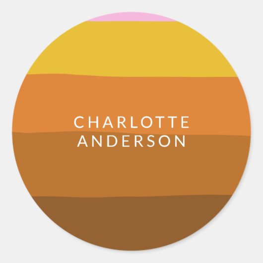 ピンクブラウン幅抽象芸術ストライプパーソナライズされた ラウンドシール (正面)