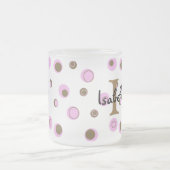 ピンクブラウン水玉模様 モノグラムの フロストグラスマグカップ (中央)