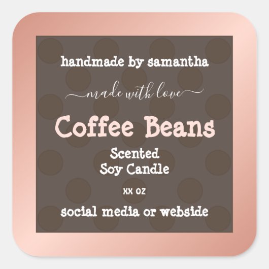 ピンクブラウン点々のあるパターン製品のパッケージラベル スクエアシール (正面)