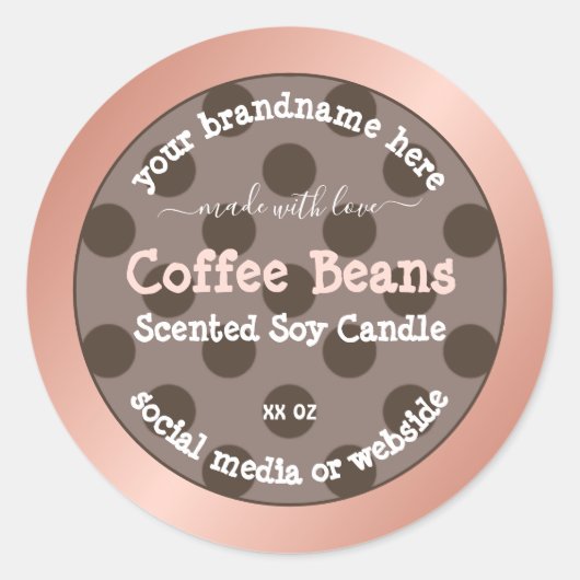 ピンクブラウン点々のあるパターン製品のパッケージラベル ラウンドシール (正面)