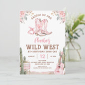 ピンクブラウン誕生日シンディグワイルドウエスト誕生日 招待状 (スタンド正面)