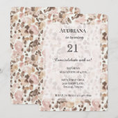 ピンクブラウン豹の誕生日 招待状 (正面/裏面)