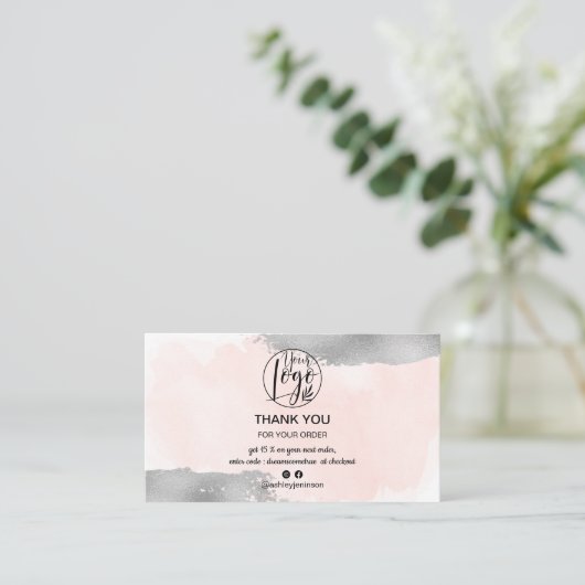 ピンクブラシのシルバーブラシのロゴの順序感謝していは 名刺 (スタンド正面)