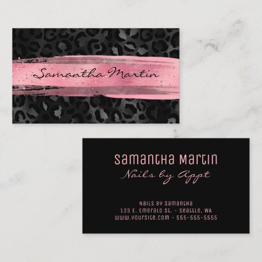 ピンクブラシストロークブラックフォイルヒョウ 名刺 (正面/裏面)