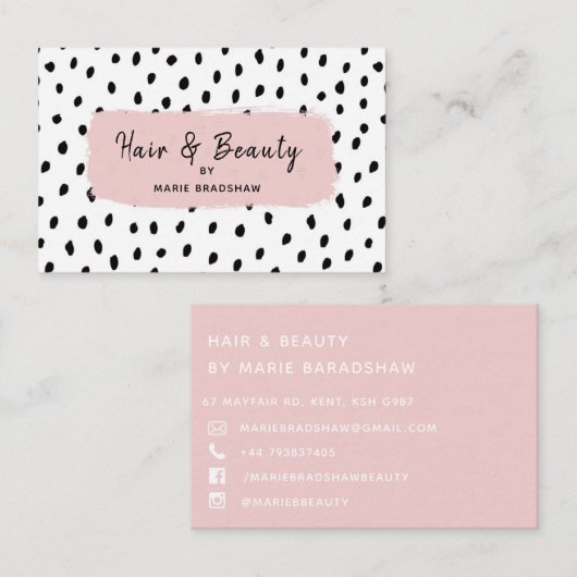 ピンクブラシストローク及び点の美しいの名刺 名刺 (正面/裏面)