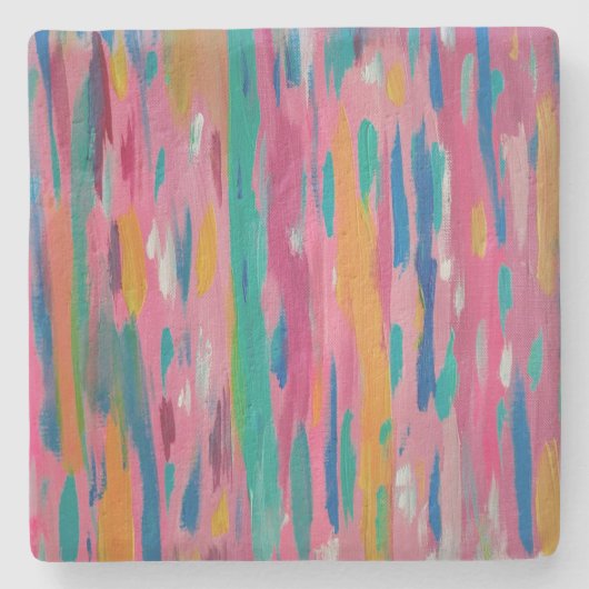 ピンクブラシストローク抽象芸術プリント ストーンコースター (正面)