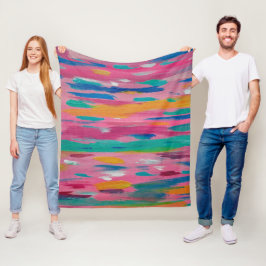 ピンクブラシストローク抽象芸術プリント フリースブランケット