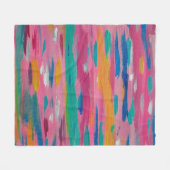 ピンクブラシストローク抽象芸術プリント フリースブランケット (正面(横))