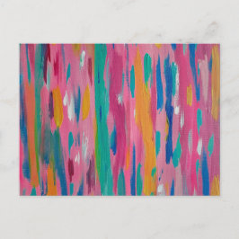 ピンクブラシストローク抽象芸術プリント ポストカード