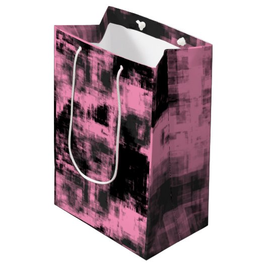 ピンクブラックとグレー ミディアムペーパーバッグ (正面アングル)