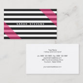 ピンクブラックとホワイトのストライプのモダンサロンとスパ 名刺 (正面/裏面)