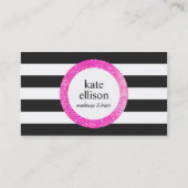 ピンクブラックとホワイトストライプの美しい 名刺 (正面)