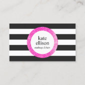 ピンクブラックとホワイトストライプの美しい 名刺 (正面)