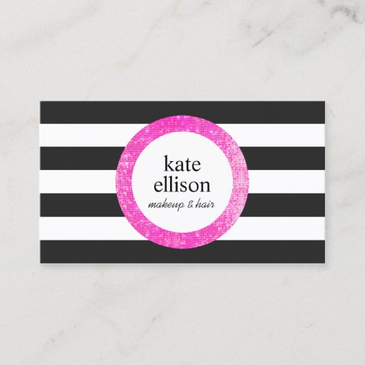 ピンクブラックとホワイトストライプの美しい 名刺 (正面)