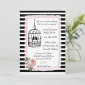 ピンクブラックとホワイトバードケージの結婚式招待状 招待状 (スタンド正面)