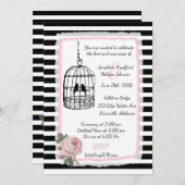 ピンクブラックとホワイトバードケージの結婚式招待状 招待状 (正面/裏面)