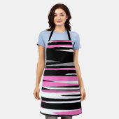 ピンクブラックとホワイト抽象芸術 エプロン (着用した状態)