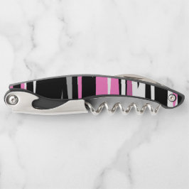 ピンクブラックとホワイト抽象芸術 ソムリエナイフ