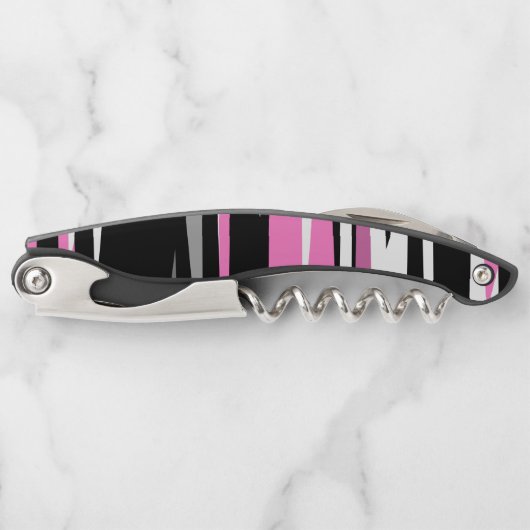 ピンクブラックとホワイト抽象芸術 ソムリエナイフ (正面)