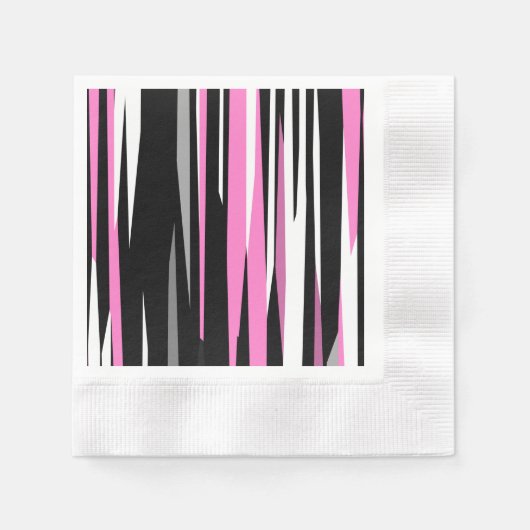 ピンクブラックとホワイト抽象芸術 縁ありカクテルナプキン (正面)