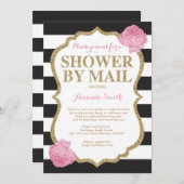 ピンクブラックと金ゴールドグリッターベビーシャワーbyメール 招待状 (正面/裏面)
