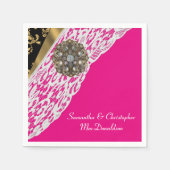 ピンクブラックと金ゴールドホワイトレ結婚ース スタンダードカクテルナプキン (正面)