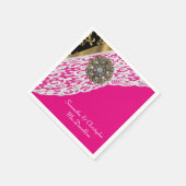 ピンクブラックと金ゴールドホワイトレ結婚ース スタンダードカクテルナプキン (角)