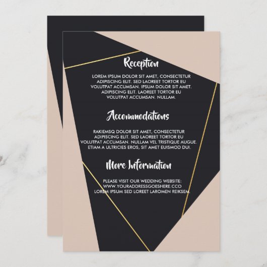 ピンクブラックと金ゴールド幾何学的 招待状 (正面/裏面)