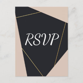 ピンクブラックと金ゴールド幾何学的RSVP インビテーションポストカード