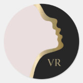 ピンクブラックと金ゴールド顔モノグラム名 ラウンドシール (正面)