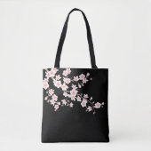 ピンクブラックの桜花柄 トートバッグ (正面)