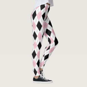 ピンクブラックアーガイルガールパターントレンディーファッショナブル レギンス